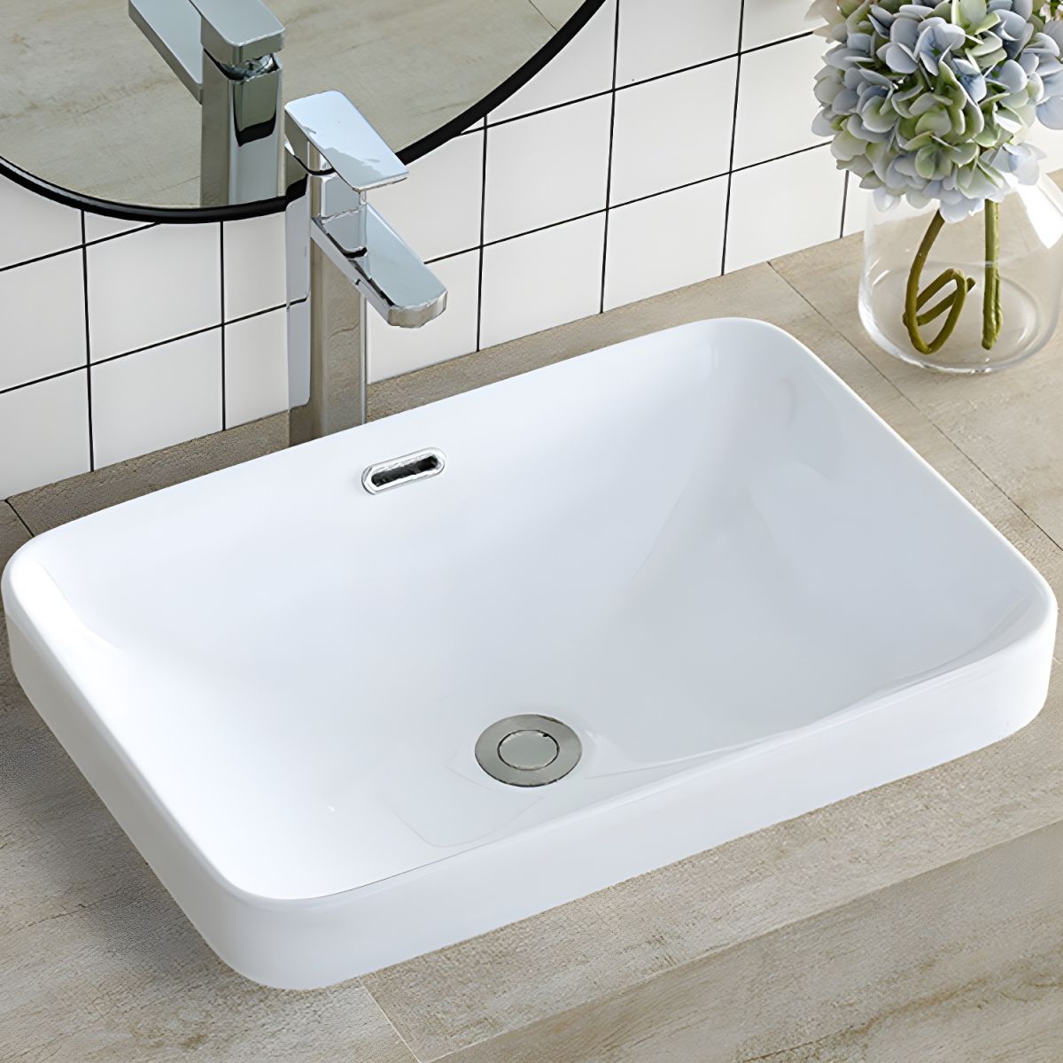 Traditional Drop-in Bathroom Sink Oval Porcelain with Faucet Basin Sink