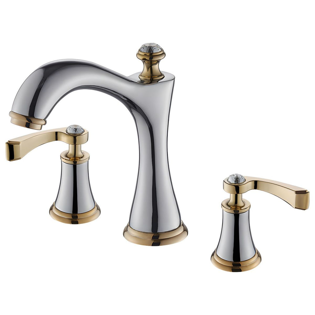 Widespread Faucet Glam Style 2 Lever Handles Faucet for Bathroom - White/Gold