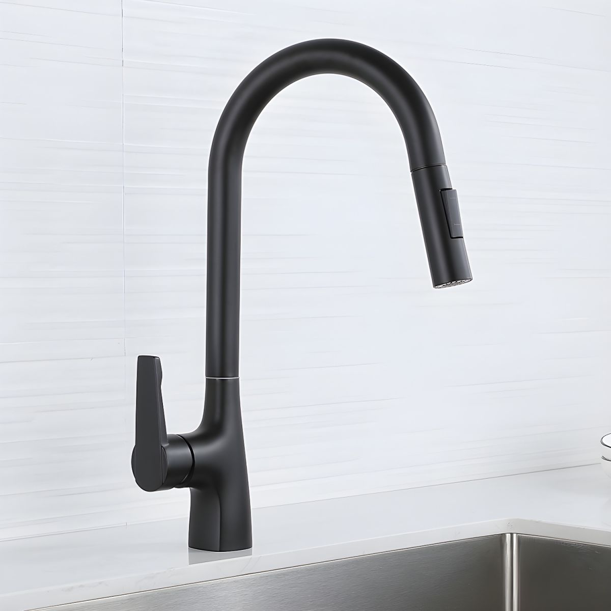 Pure Color Kitchen Faucet Rust Resistant Single Lever Handle Swivel Spout