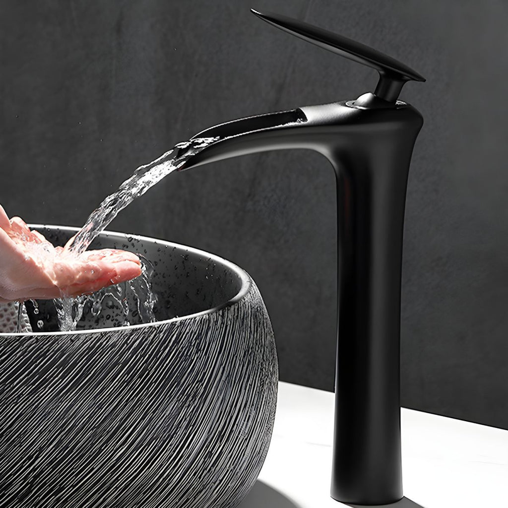 Contemporary Single Handle Desk-mounted Metal Material Basin Waterfall Bathroom Faucet