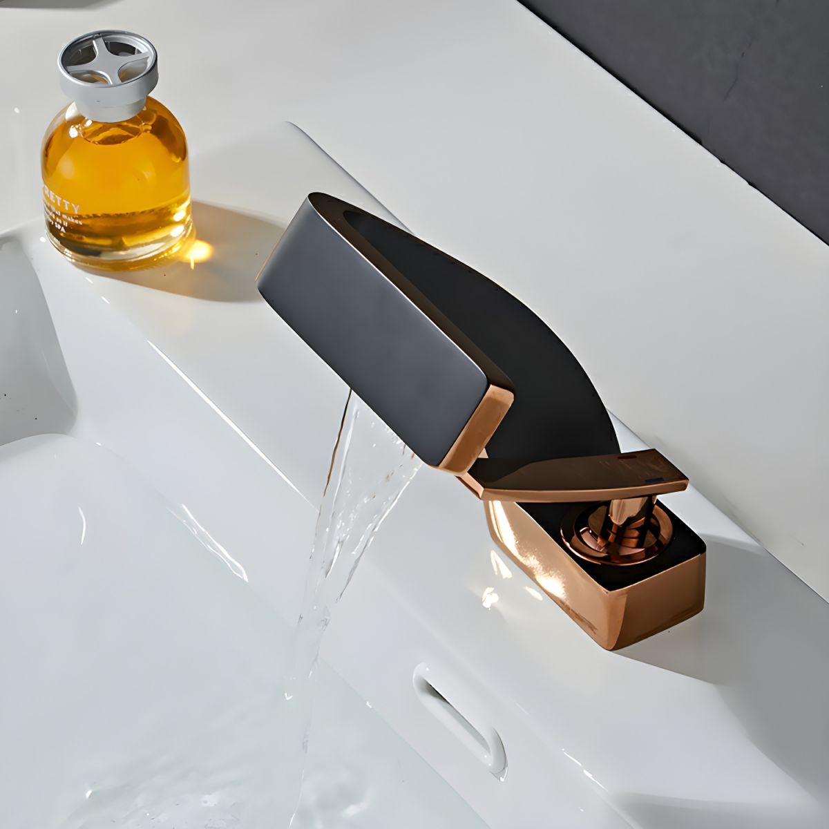 Modern Vessel Sink Faucet with Touch-Activated Waterfall Spout and Copper Finish