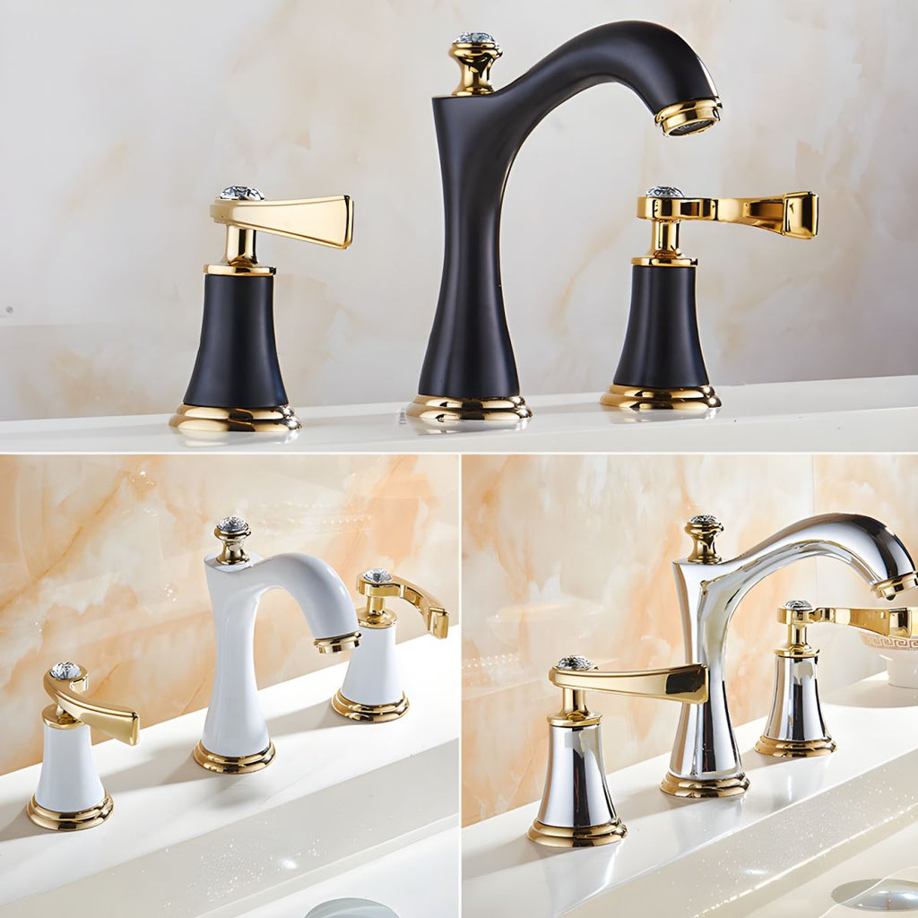 Widespread Faucet Glam Style 2 Lever Handles Faucet for Bathroom - White/Gold
