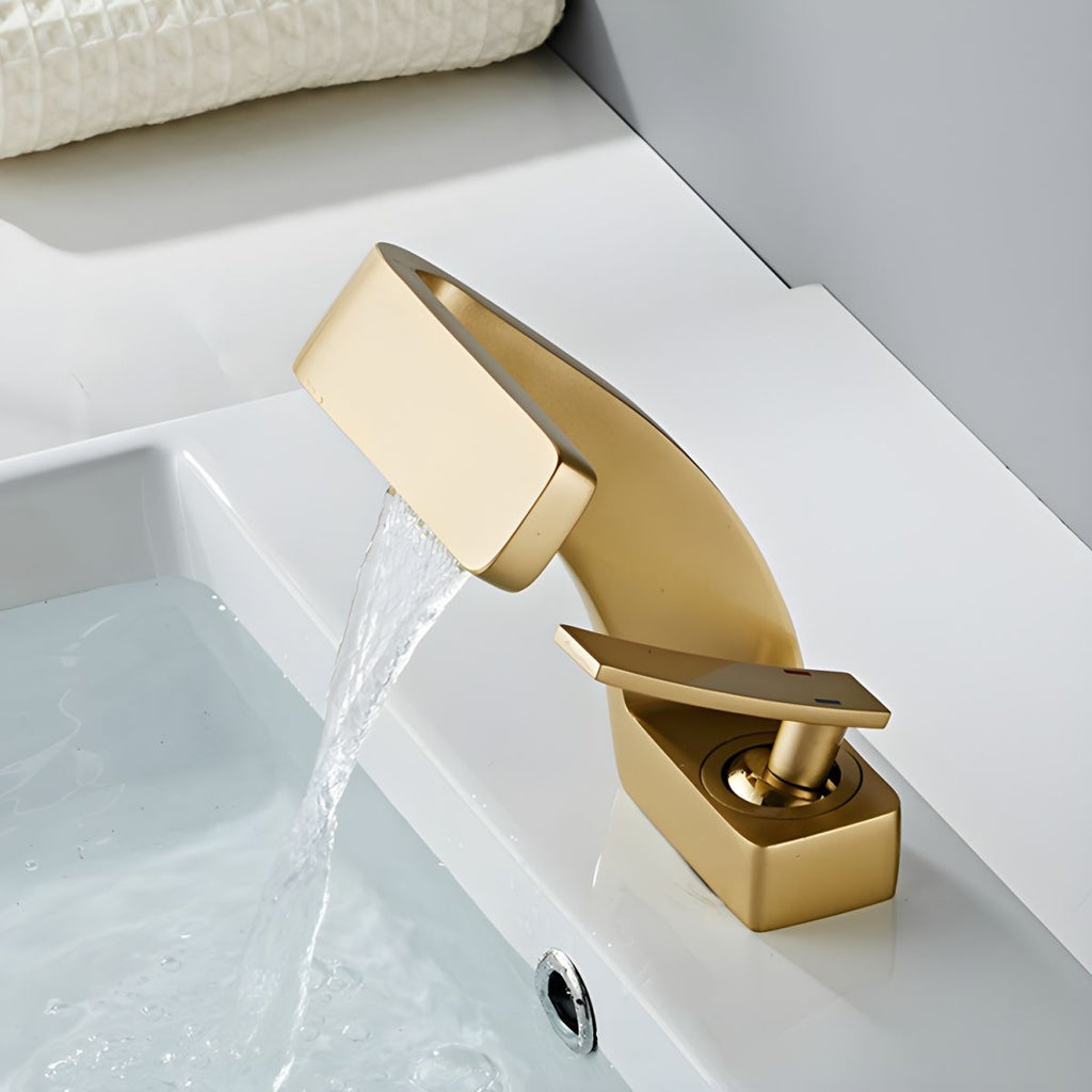 Modern Vessel Sink Faucet with Touch-Activated Waterfall Spout and Copper Finish