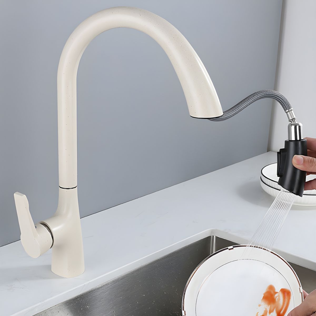 Pure Color Kitchen Faucet Rust Resistant Single Lever Handle Swivel Spout