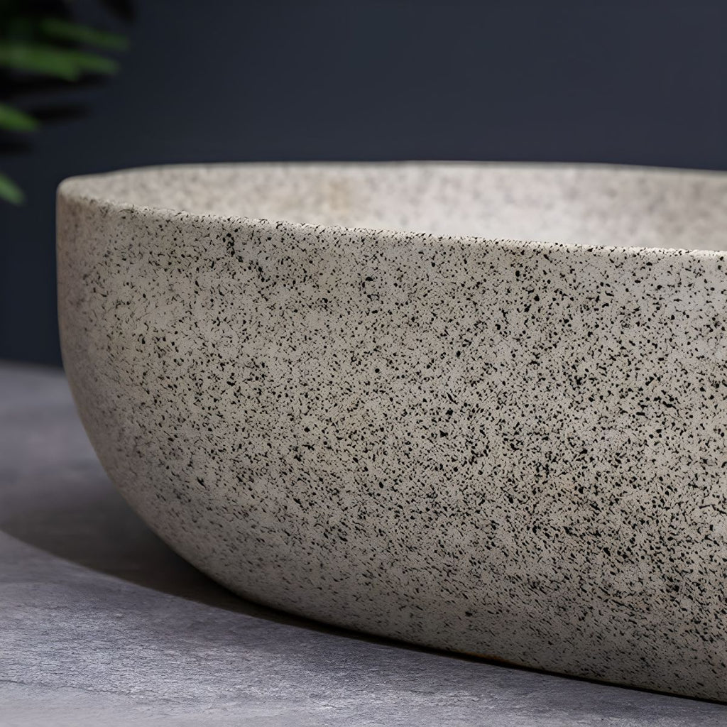 Modern Beige Ceramic Oval Vessel Sink with Center Drain, 23.6"L x 15.7"W x 5.9"H