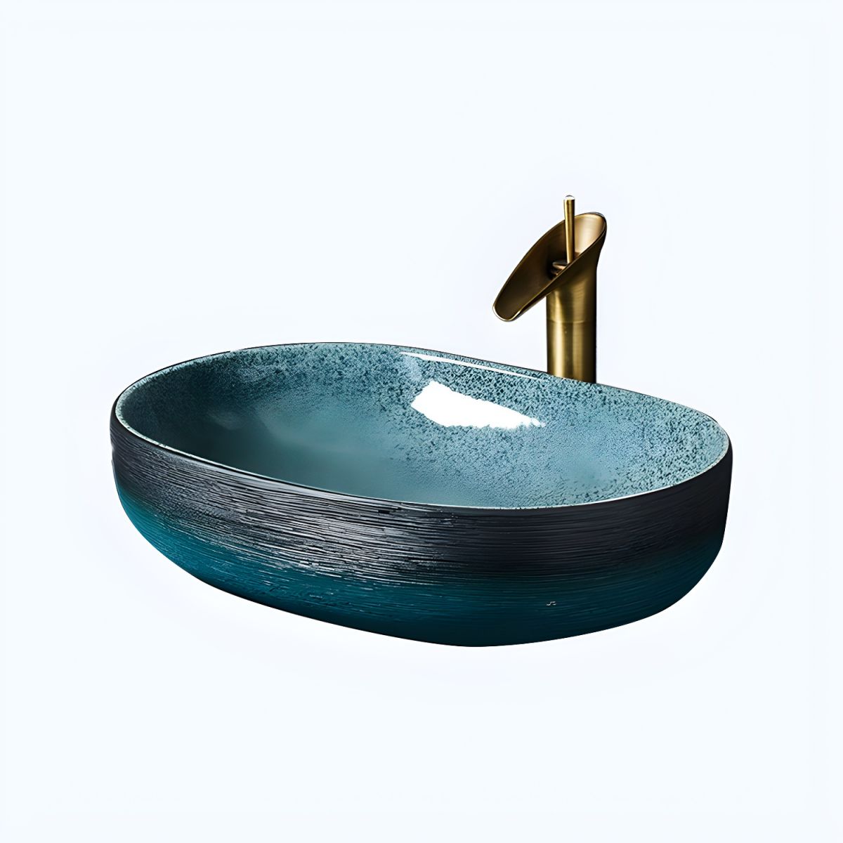 Traditional Vessel Sink Vitreous China Oval with Pop-Up Drain Bathroom Sink