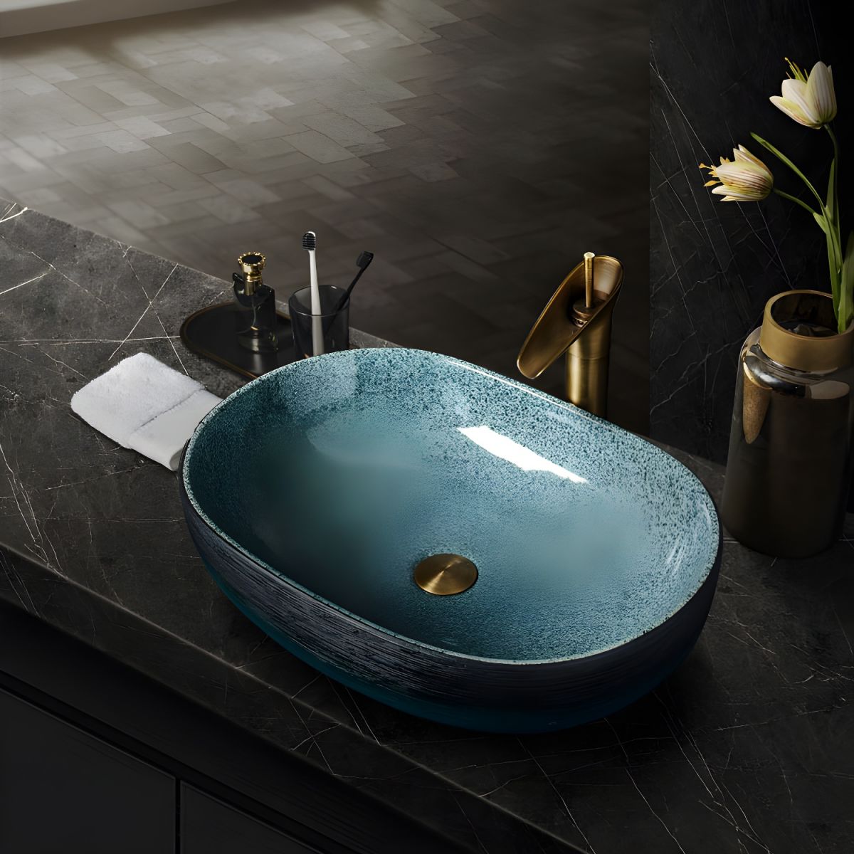 Traditional Vessel Sink Vitreous China Oval with Pop-Up Drain Bathroom Sink