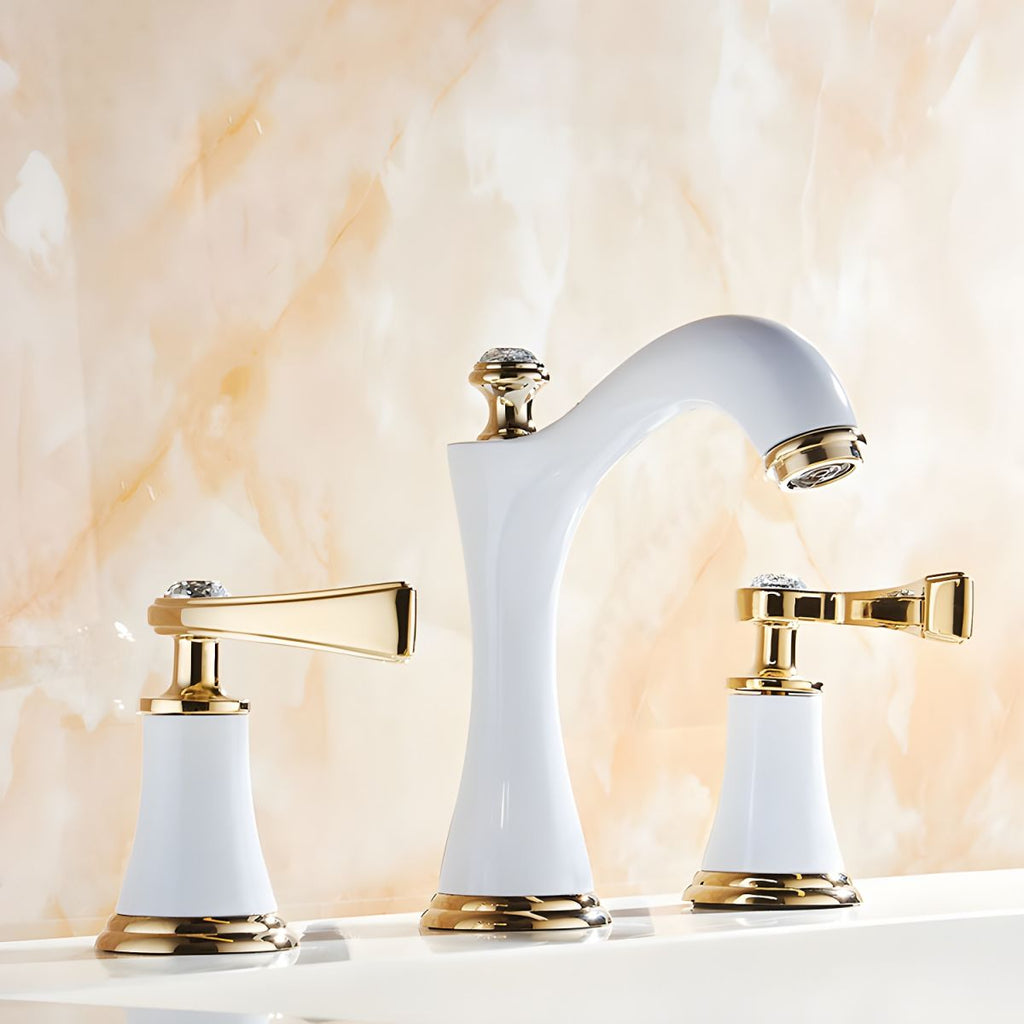 Widespread Faucet Glam Style 2 Lever Handles Faucet for Bathroom - White/Gold