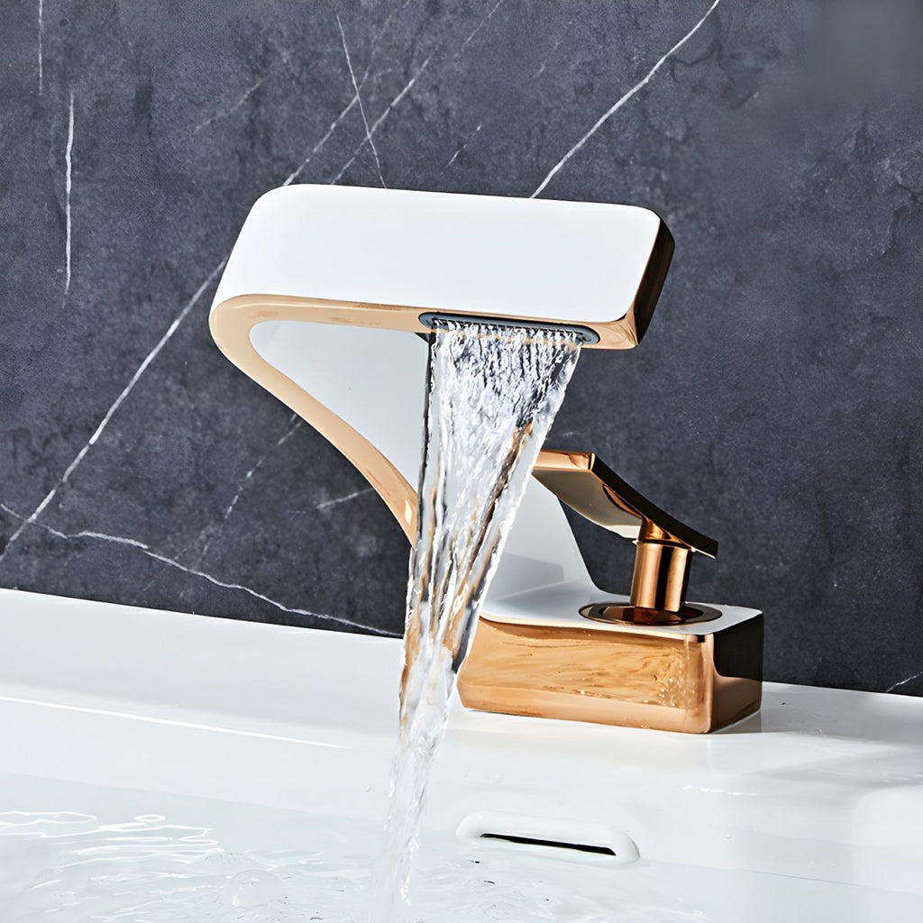Modern Vessel Sink Faucet with Touch-Activated Waterfall Spout and Copper Finish