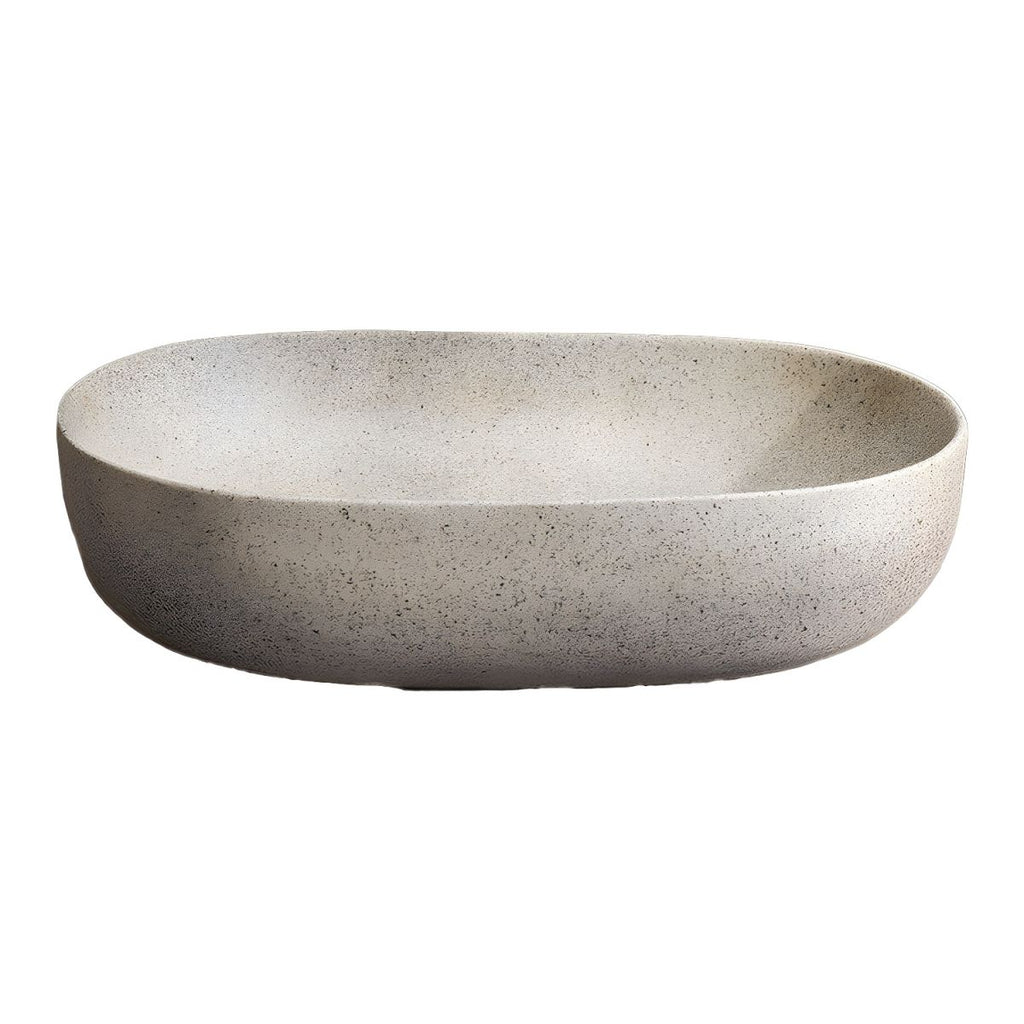 Modern Beige Ceramic Oval Vessel Sink with Center Drain, 23.6"L x 15.7"W x 5.9"H