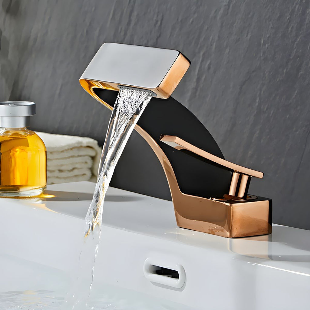 Modern Vessel Sink Faucet with Touch-Activated Waterfall Spout and Copper Finish