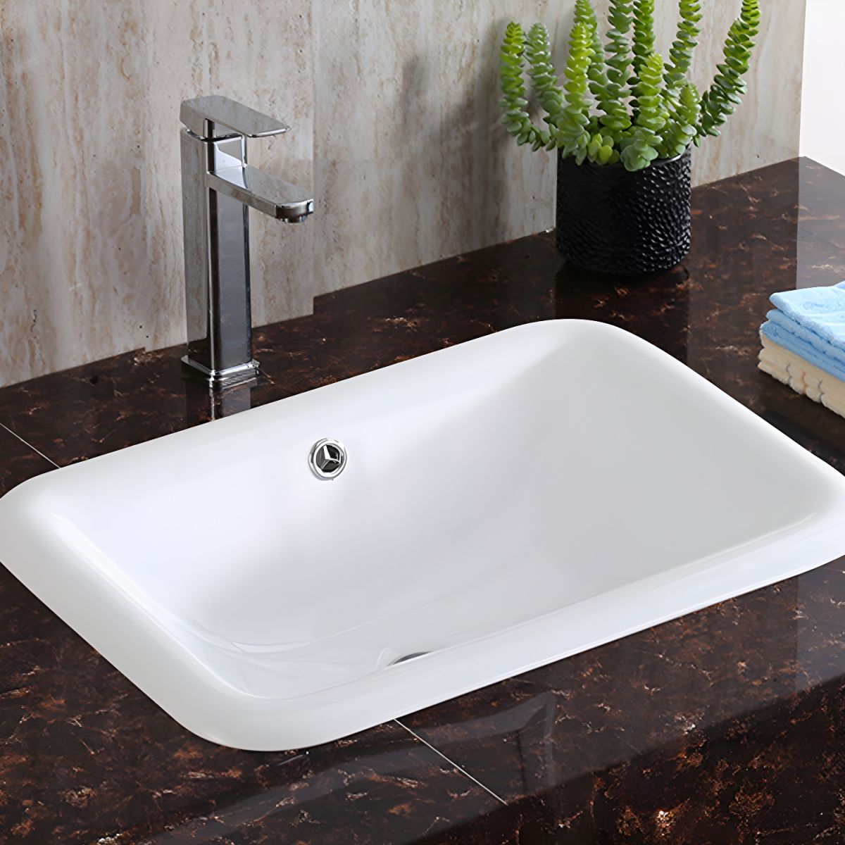 Traditional Drop-in Bathroom Sink Oval Porcelain with Faucet Basin Sink