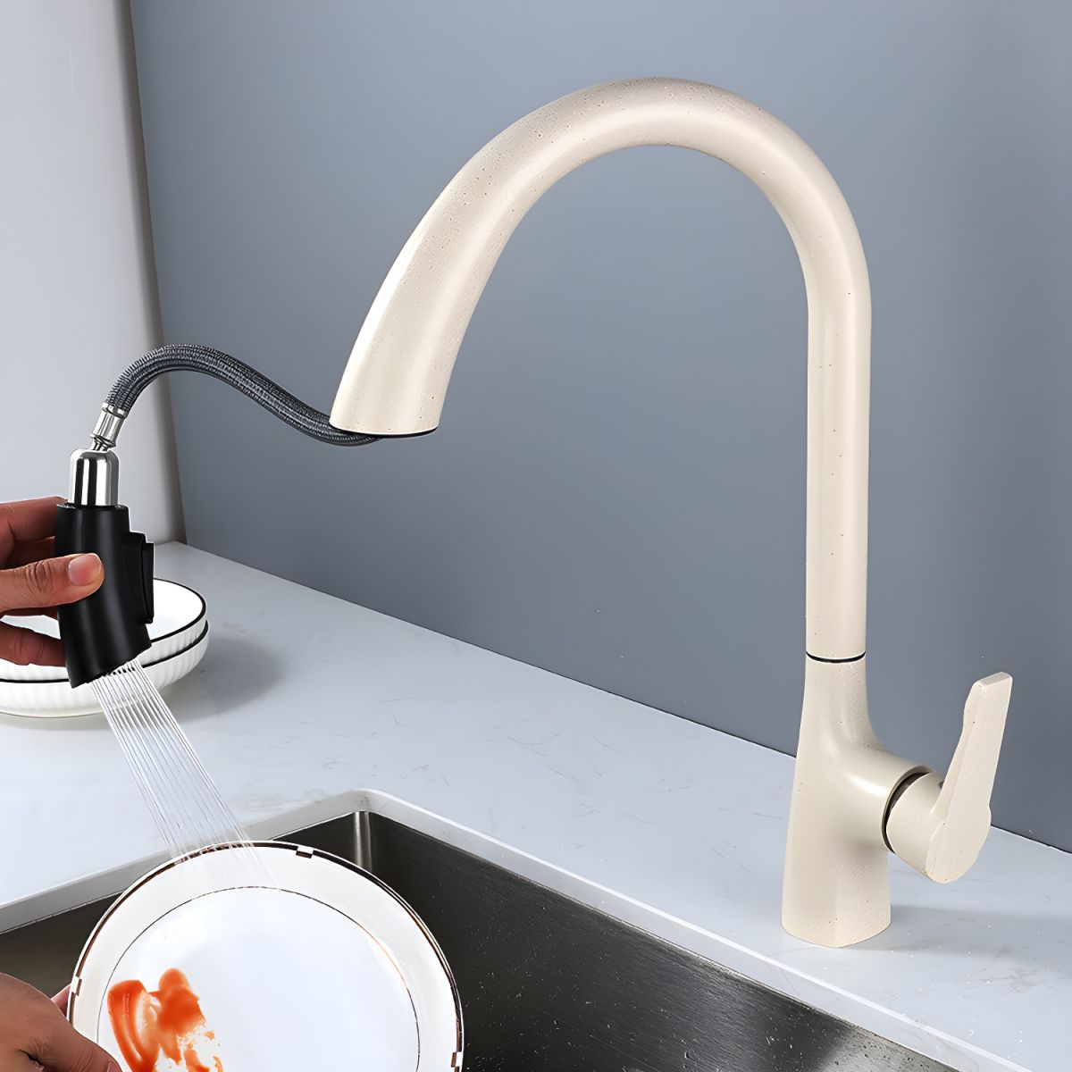 Pure Color Kitchen Faucet Rust Resistant Single Lever Handle Swivel Spout