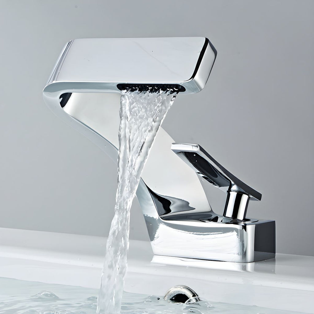 Modern Vessel Sink Faucet with Touch-Activated Waterfall Spout and Copper Finish