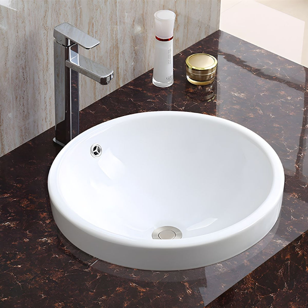 Traditional Drop-in Bathroom Sink Oval Porcelain with Faucet Basin Sink