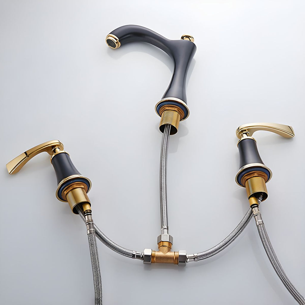 Widespread Faucet Glam Style 2 Lever Handles Faucet for Bathroom - White/Gold