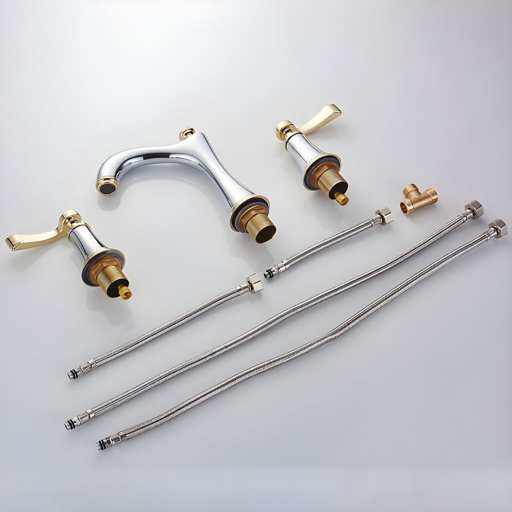 Widespread Faucet Glam Style 2 Lever Handles Faucet for Bathroom - White/Gold