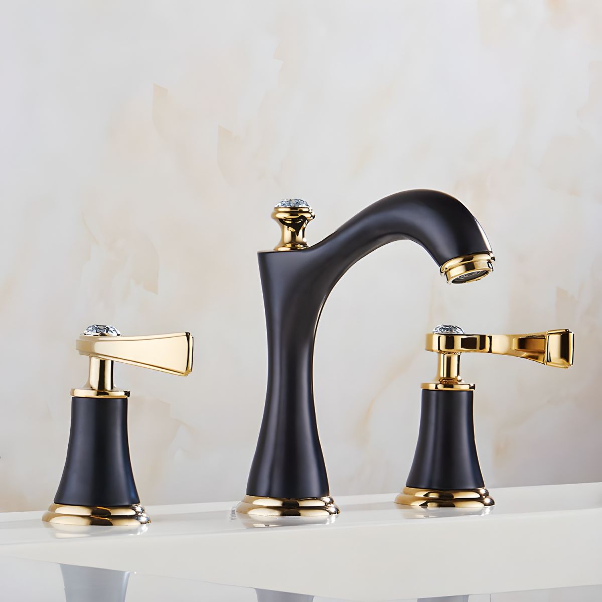 Widespread Faucet Glam Style 2 Lever Handles Faucet for Bathroom - White/Gold