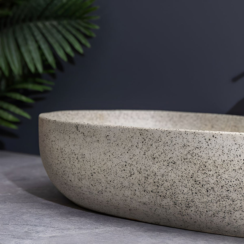 Modern Beige Ceramic Oval Vessel Sink with Center Drain, 23.6"L x 15.7"W x 5.9"H