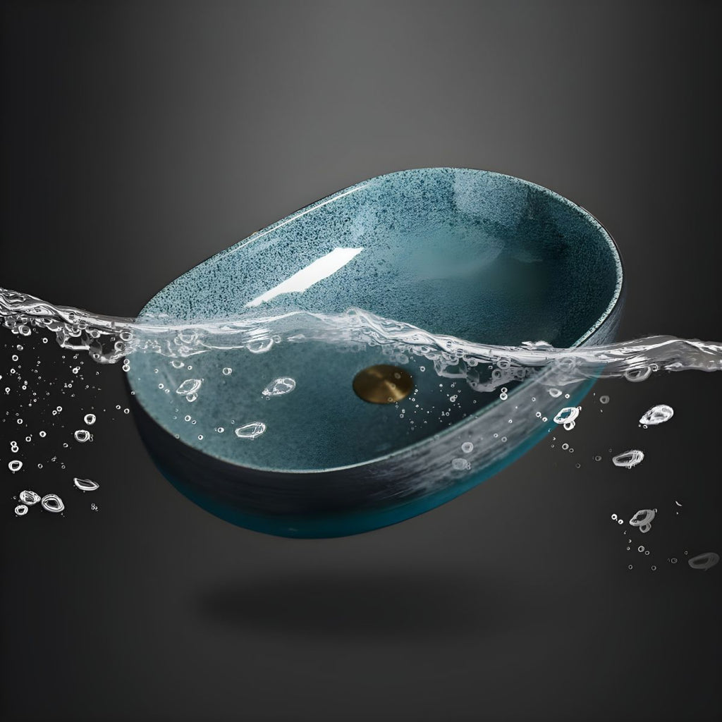 Traditional Vessel Sink Vitreous China Oval with Pop-Up Drain Bathroom Sink