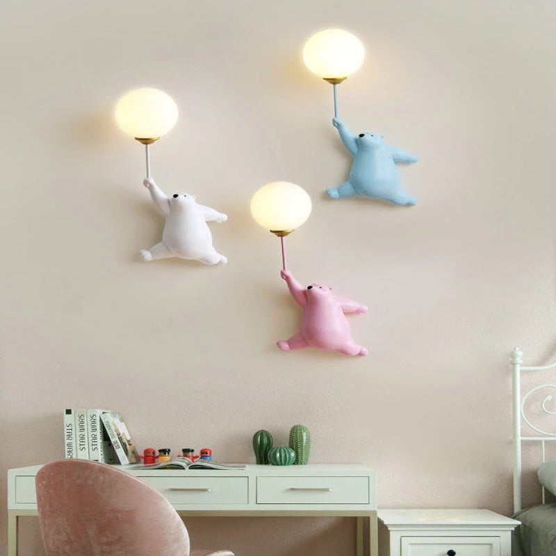 Cartoon Playful Bear Children Wall Lamp