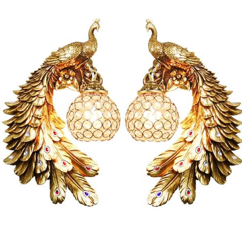 Modern Colorful Twins Peacock Wall Lamp