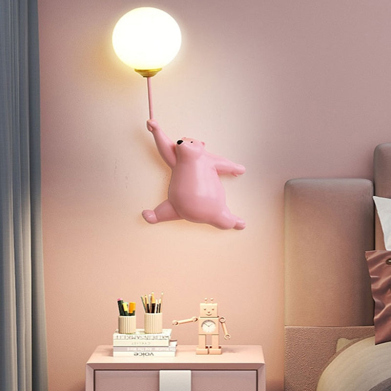 Cartoon Playful Bear Children Wall Lamp