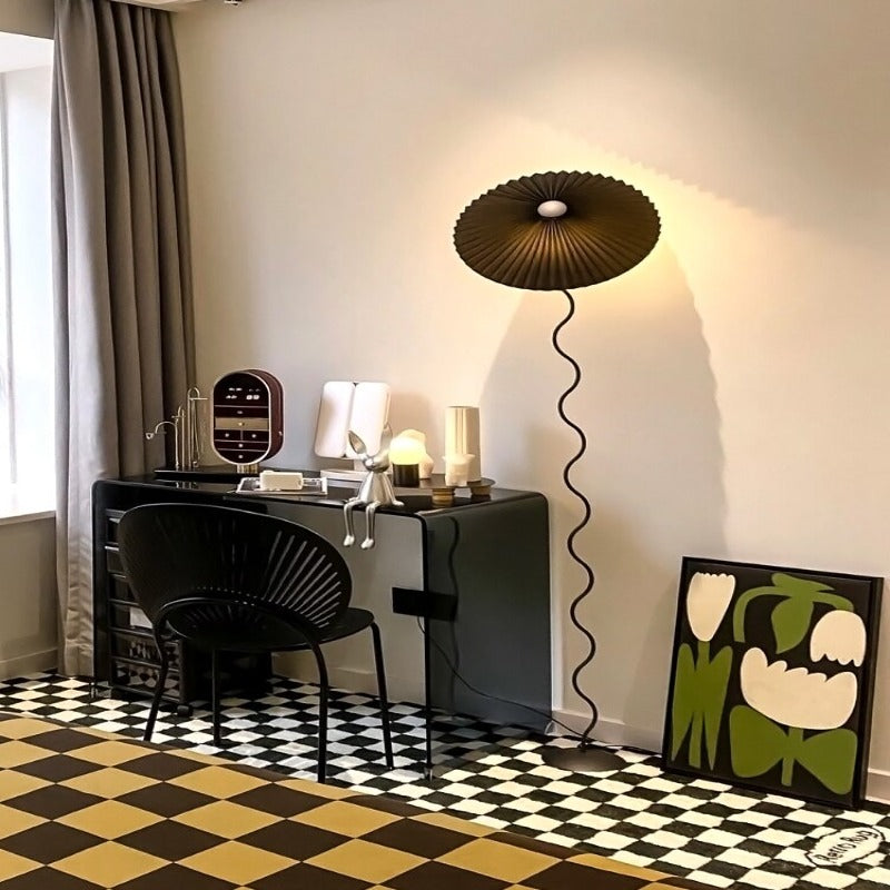 Japanese Pleated Skirt Shade Floor Lamp